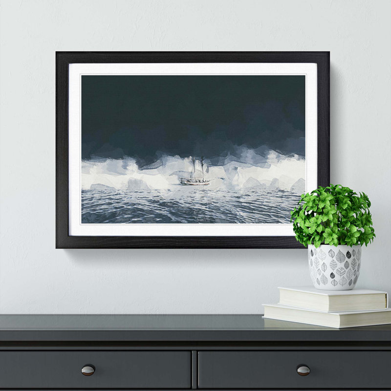 Boat in the Arctic in Abstract - Picture Frame Painting Print, 27cm H x 36cm W x 2cm D, Black Framed