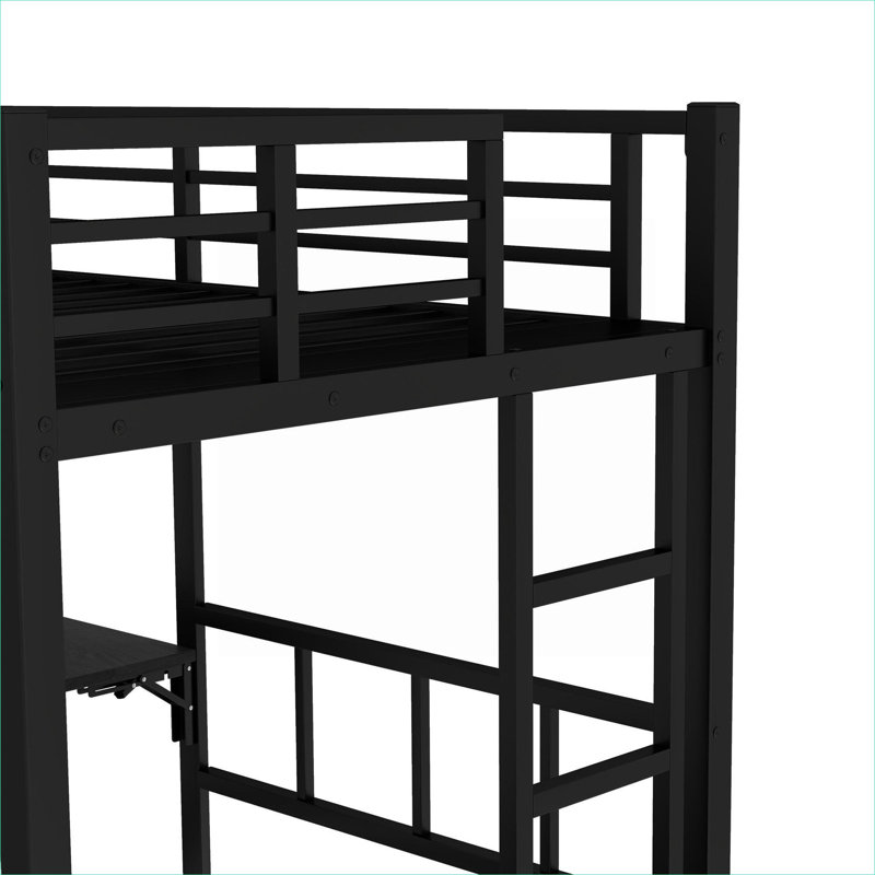 Lit superposé à plateforme pour trois personnes avec garde-robe intégré, lit gigogne et bureau pliable, fabrication en bois aggloméré noir mat