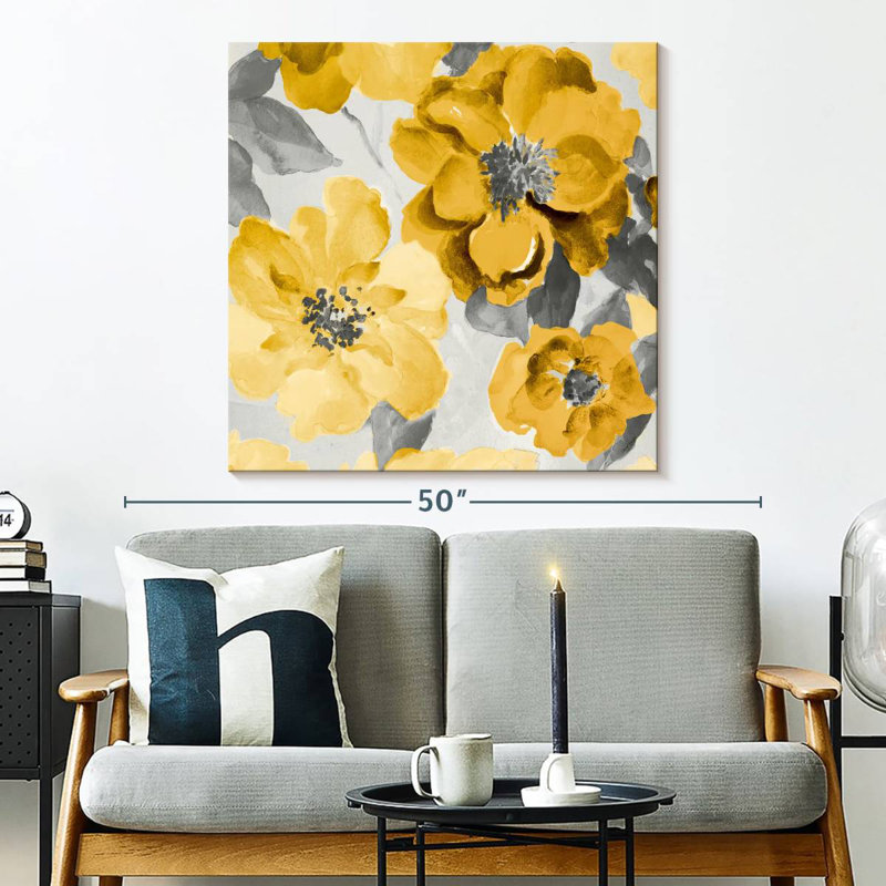 Harnek délicat floral jaune et gris I, H 33 po x l 33 po