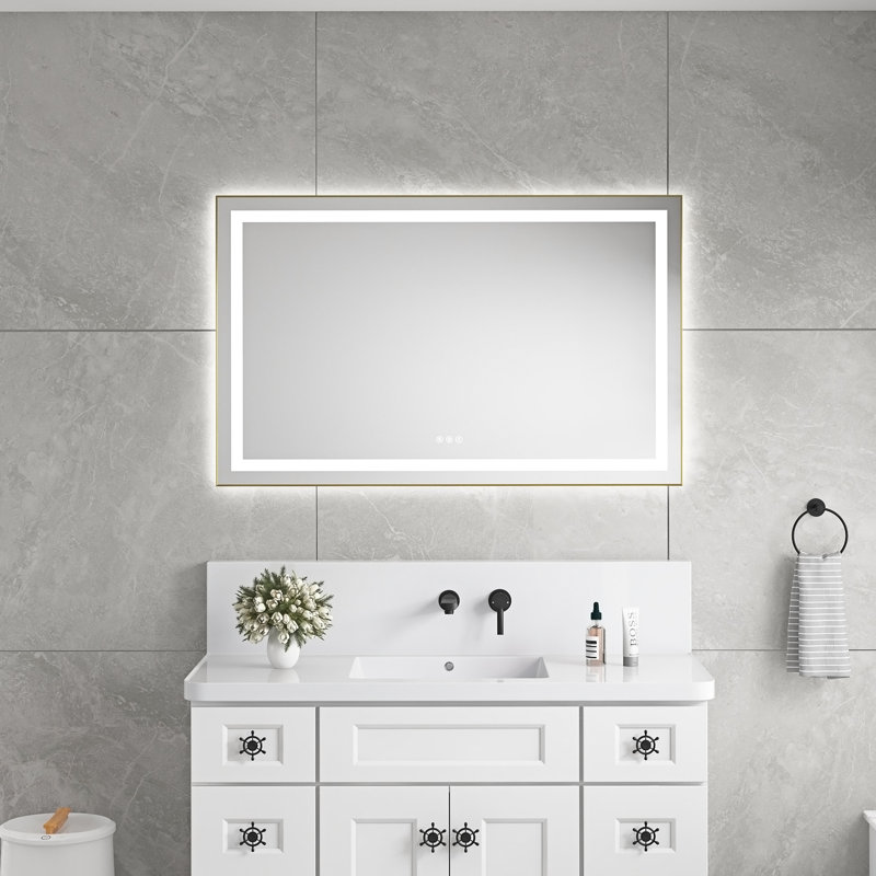 Miroir de salle de bain 48 po x 30 po à DEL avec façade et rétroéclairage