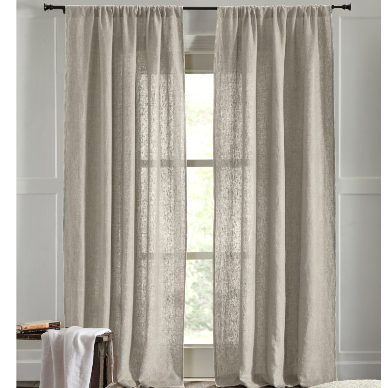 Brian Semi-Sheer Linen Curtain Panel, Ivory, 50" W x 108" L