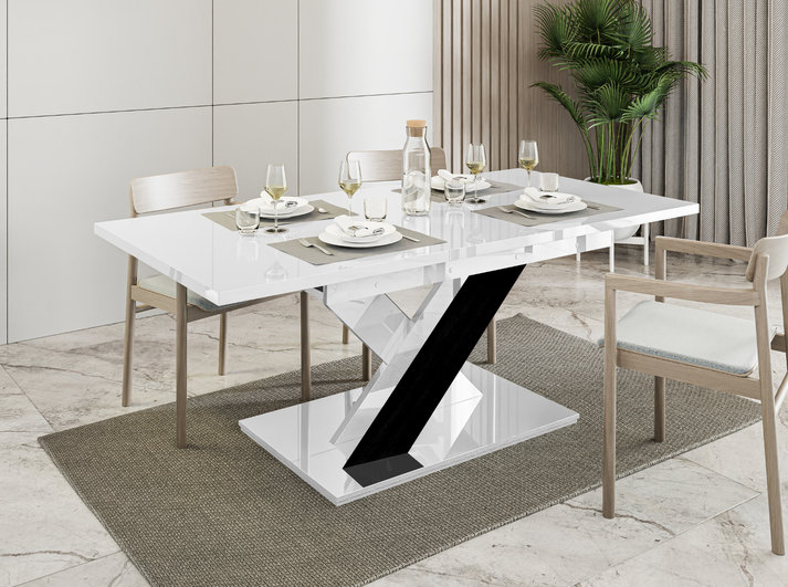 Extendable Dining Table, White High Gloss & Black High Gloss