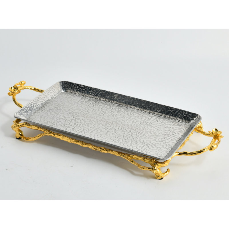 Regal Hammered Glass Tray With Gold Branch Handles