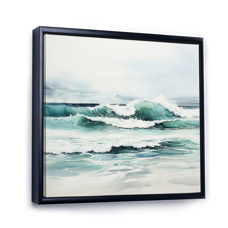 Reculver Turquoise Minimalisme Tranquil Waters - impression, Cadre flottant noir, H 16 po x l 16 po x P 1 po