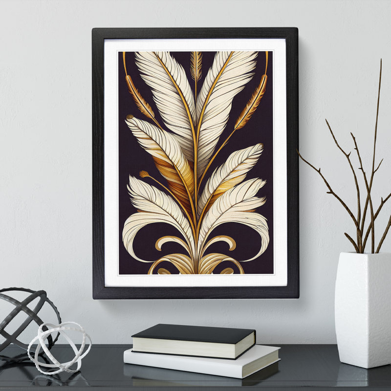 Feather No.5 - Single Picture Frame Print, 34cm H x 25cm W x 2cm D, Black Framed