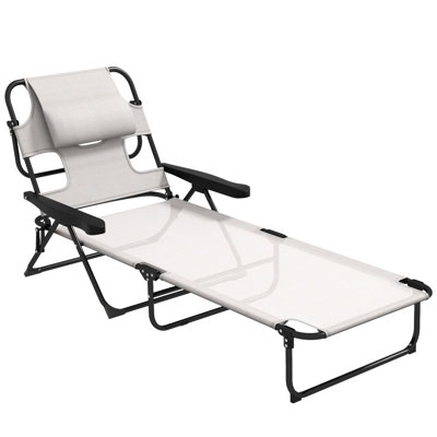 Outsunny Tanning Chaise Lounge Chair, 4-Position Beach Chair With Face & Arm Holes, Pillow Headrest, Adjustable Sunbathing Chair by Arlmont & Co.