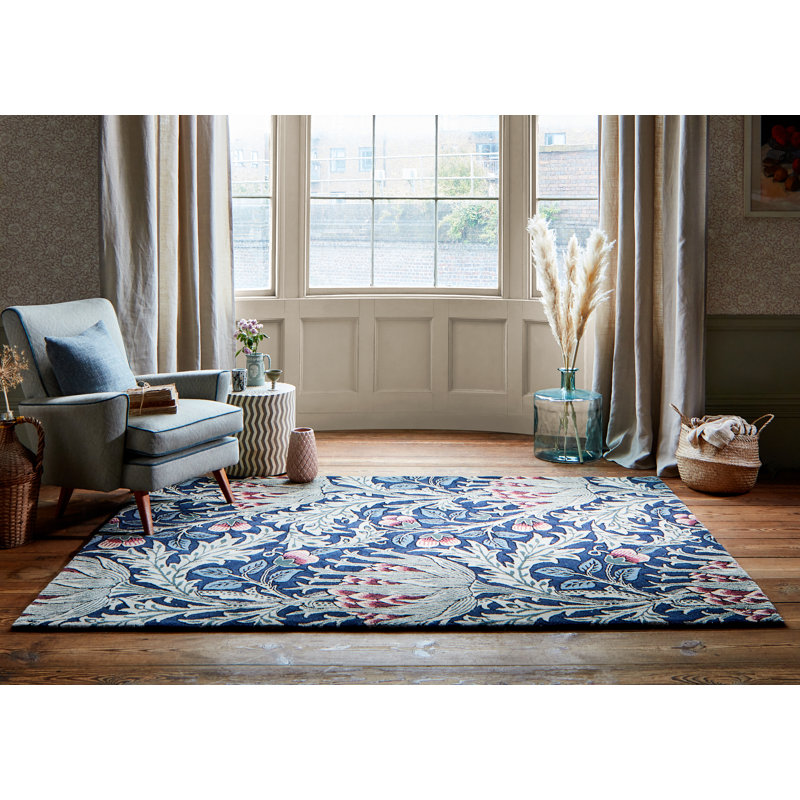 Morris Hand Tufted Wool Floral Area Rug in Blue, Rectangle 4'7" x 6'7"