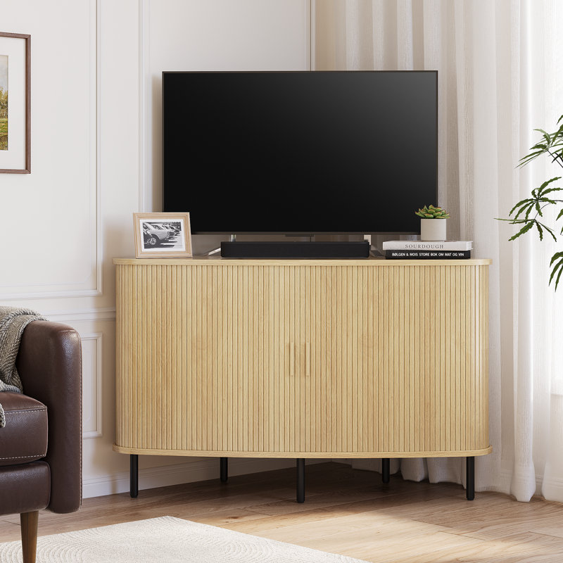 Meuble télé d'angle avec prise de courant et rangement pour téléviseur de 55 po ou moins, 47.25", Oak