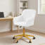 Fauteuil de bureau réglable en cuir de polyuréthane blanc avec roulettes, fauteuil de coiffeuse pivotant ergonomique avec base en métal doré-650534583