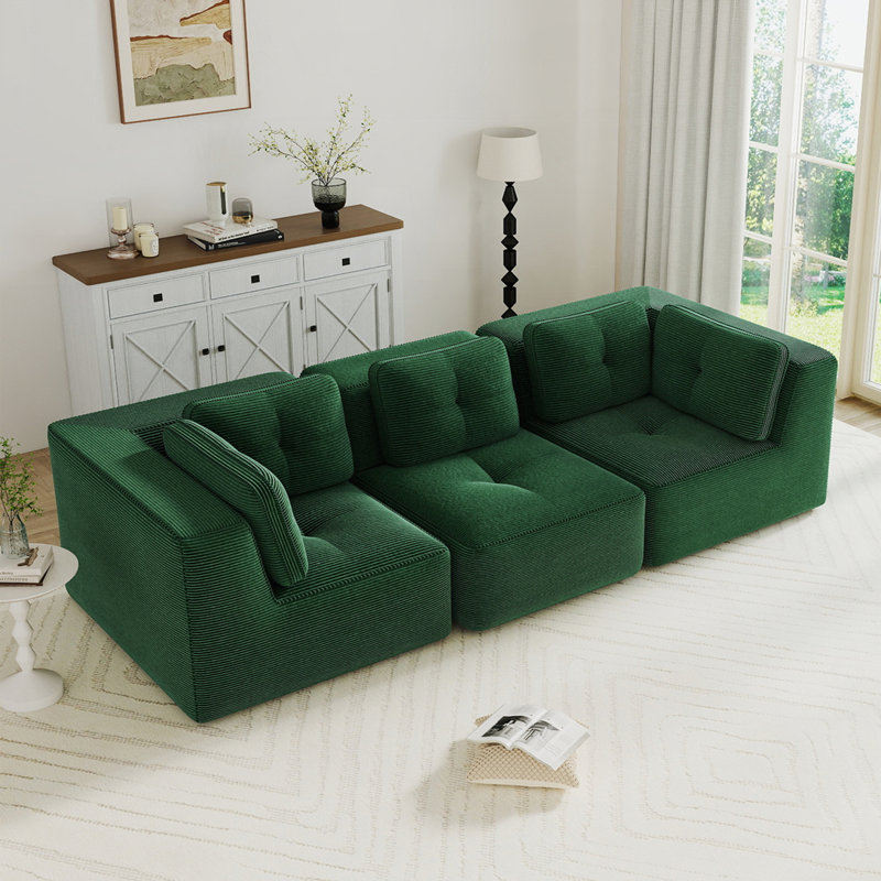 Canapé modulaire surdimensionné moderne avec tissu velours côtelé, sans assemblage, H 27,1 po x l 116,9 po x P 40,9 po, Vert