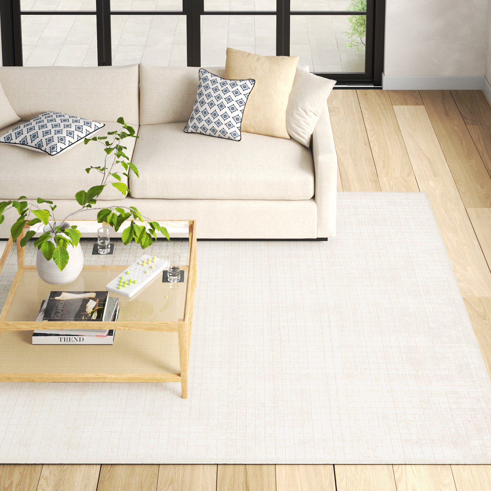 Alcone Ivory Hand-Loomed Geometric Rug, Rectangle 9'6" x 13'6"