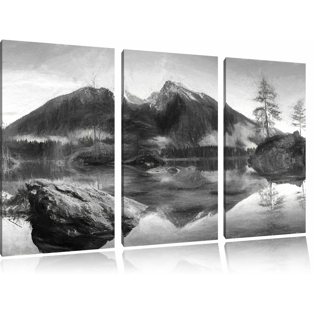 3-tlg. Leinwandbild-Set „Sonnenaufgang am Hintersee“, Kunstdruck