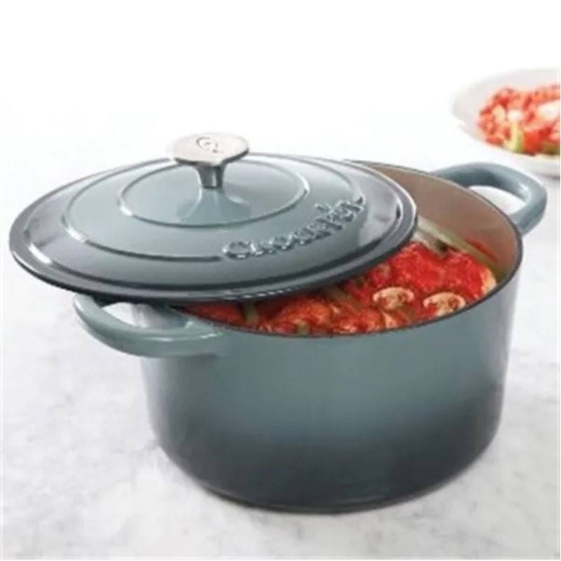 Cocotte ronde artisanale en fonte antiadhésive Crock-pot, 7 pte, Rouge écarlate / argent