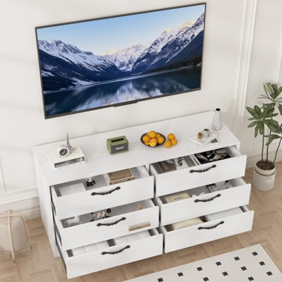 63" Modern TV Stand with Mount for 75 Inch TV, 6-Drawer Media Console, Adjustable Height Entertainment Center
