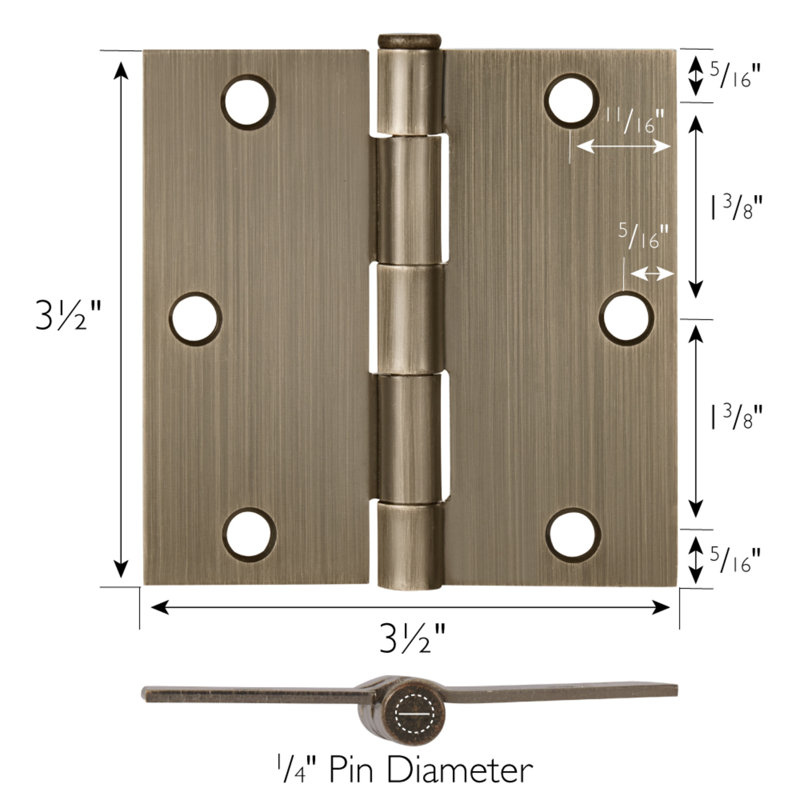 Door Hinge, 3.5-Inch, Square Corner Radius, 6-Pack, Antique Brass