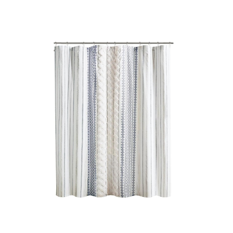 Rideau de douche en coton capitonné pour salle de bain, bleu marine, 183 x 183 cm