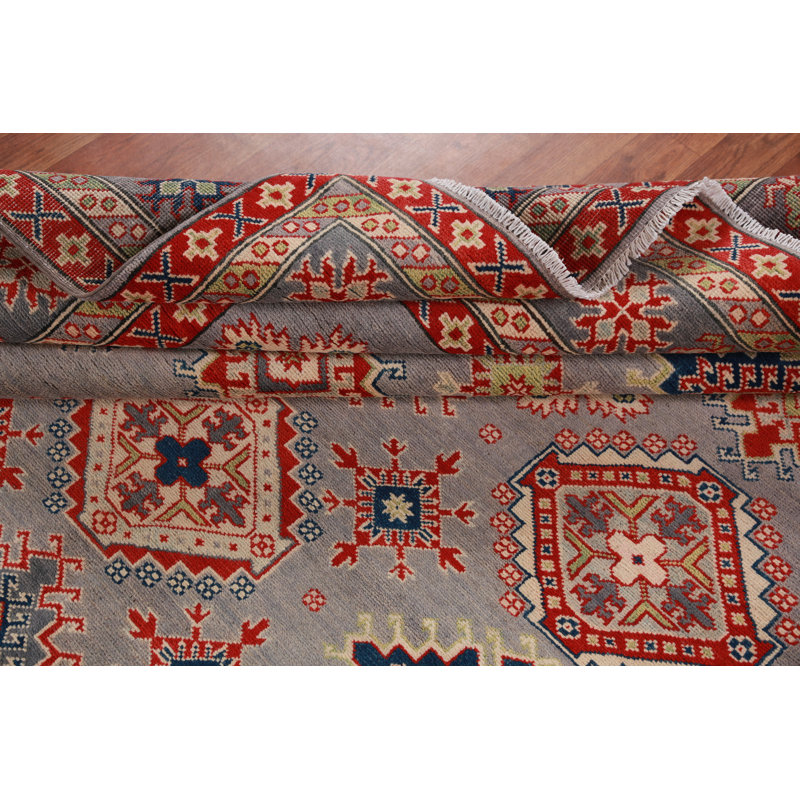 Tapis en laine teint à la main kazak à teinture végétale gris 8 x 10