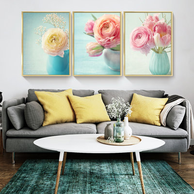 Abstract Framed Wall Art - 3 Piece Picture Aluminum Frame Print Set On Canvas, Wall Decor For Living Room Bedroom Bathroom