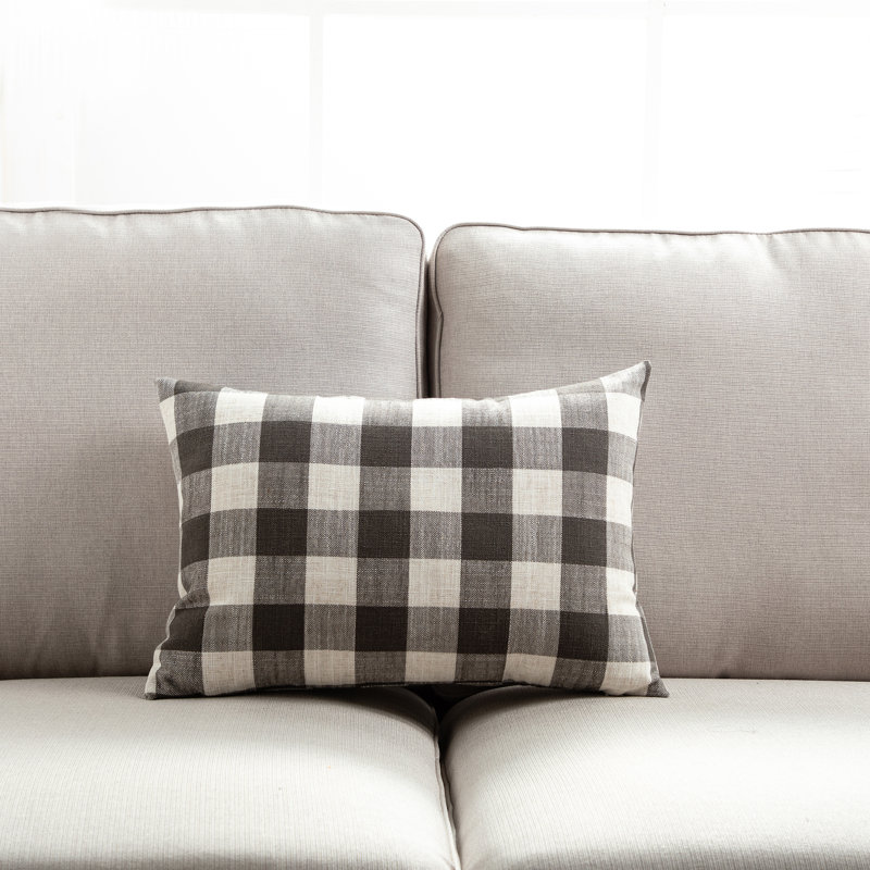 Checkered Throw Pillow, Down Blend, Gray