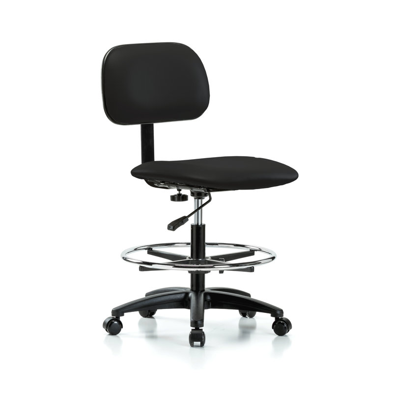 Tajik PERCH Lab Chair with Adjustable Backrest and Foot Ring | Medium Bench Height 20-27", Black Vinyl