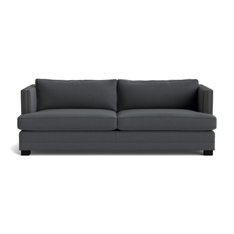 Keaton With Nails 84 Sofa, Antique Brass, Performance Linen - Charcoal, Black