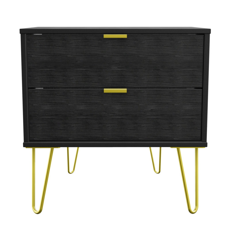 Fully Assembled Myakka 2 Drawer Bedside Table, Black
