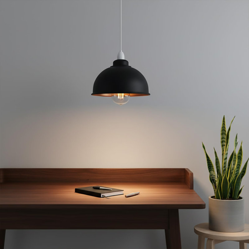 Luminaire suspendu en métal avec abat-jour intérieur en métal noir et or compatible avec E26 pour îlot de cuisine