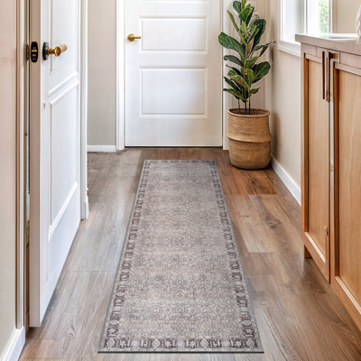 Tapis gris Elise - lavable à la machine, texture à poils plats avec envers antidérapant