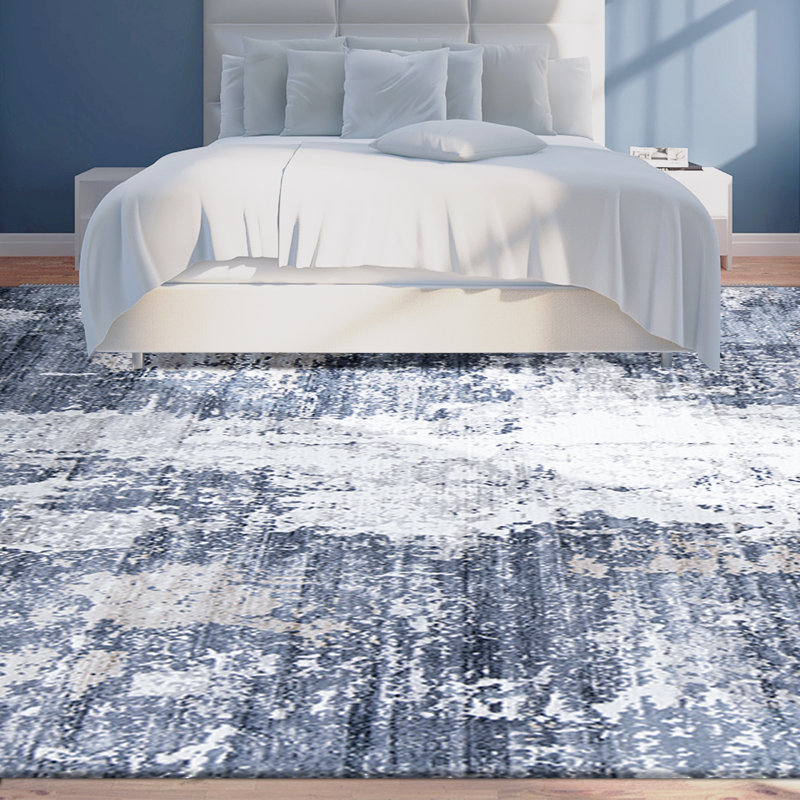 Abstract Area Rug in Blue, Rectangle 8' x 10'
