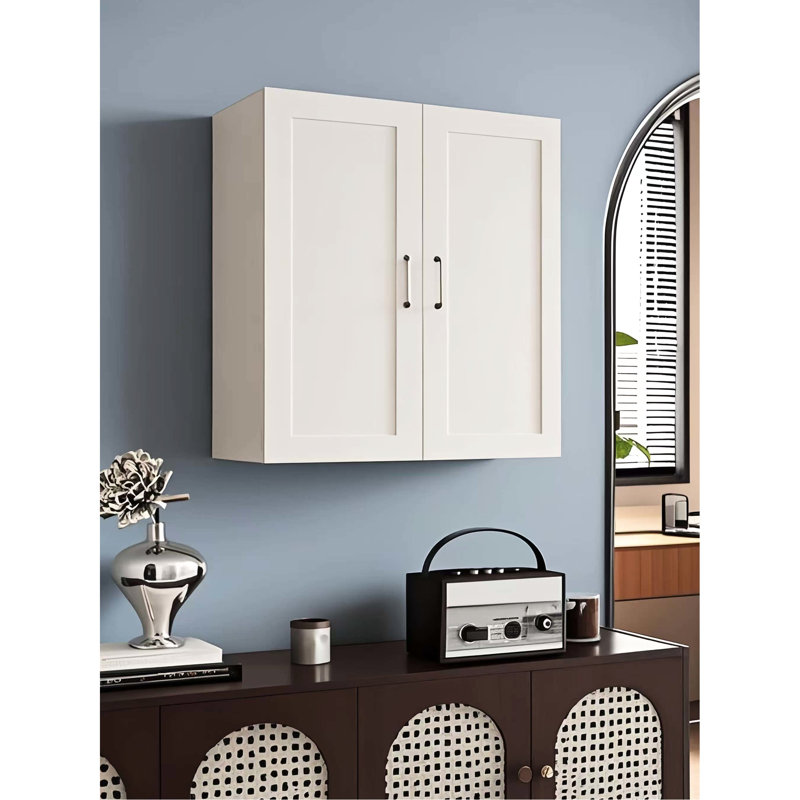 Double Door Wall Cabinet Adjustable Shelves White Solid Wood For Kitchen Bathroom Laundry Storage Design Easy Assembly 30"W12"D30"H 2 Doors Office Classic Shaker Style Click