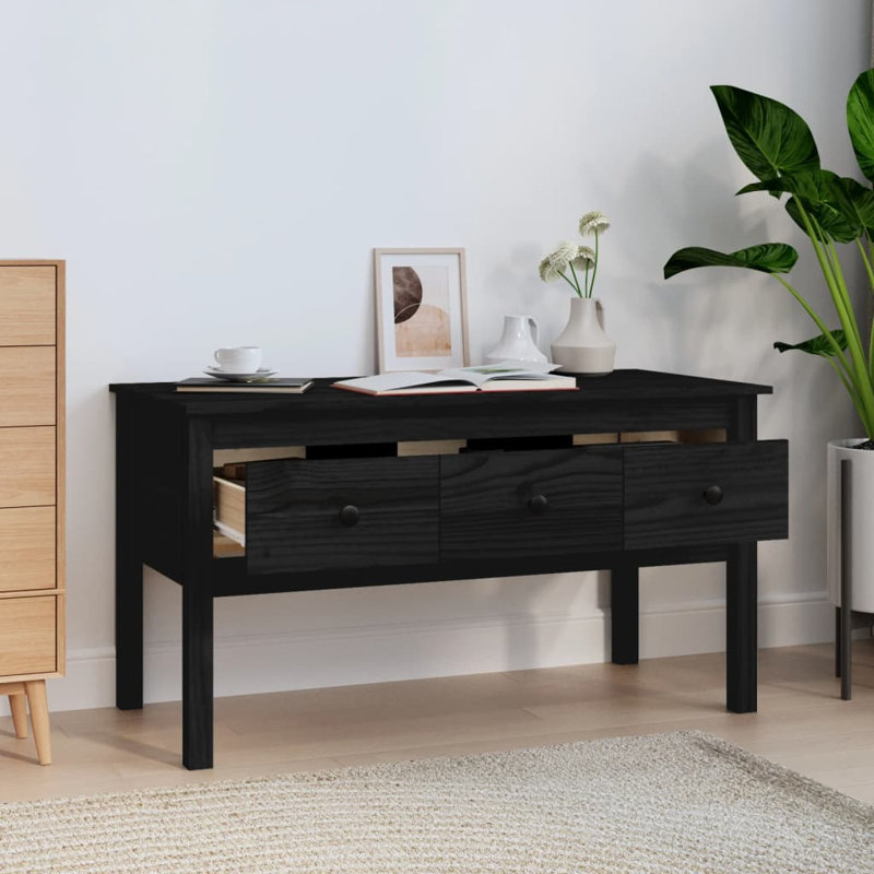 Kishea Solid Wood Coffee Table with Storage, Black