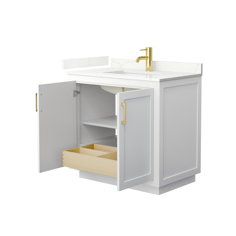 Miranda 36" Freestanding Single Bathroom Vanity with Quartz Top, Giotto Quartz, White, Brushed Gold