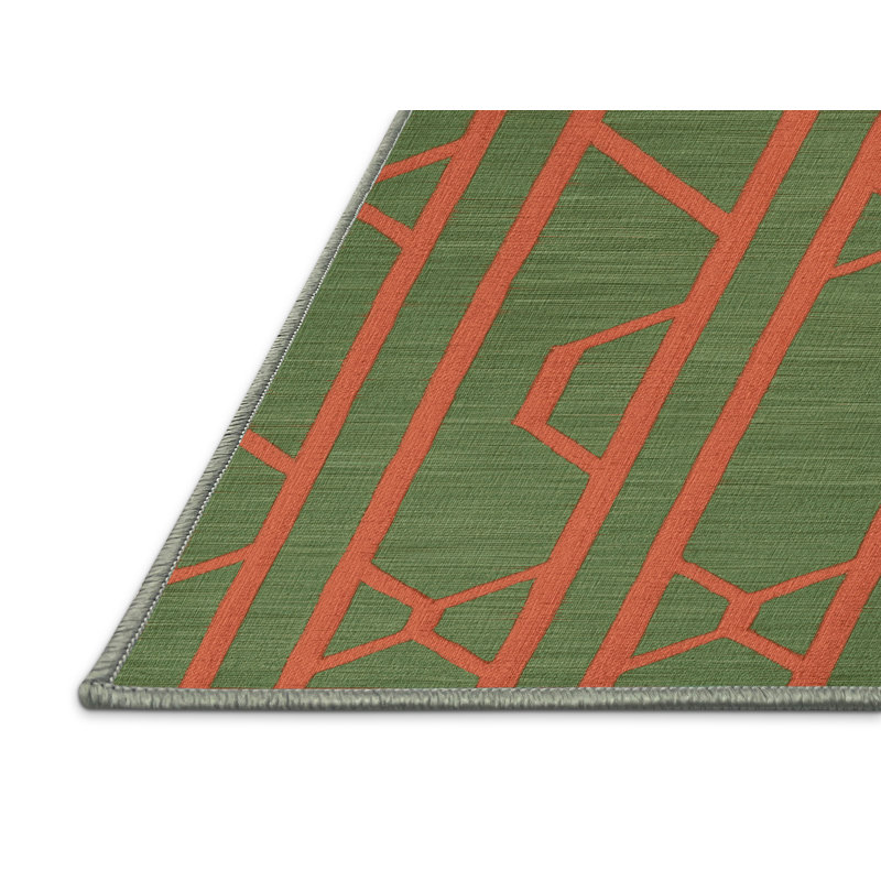 Machine Washable Trellis Green Area Rug, Rectangle 2' x 3'