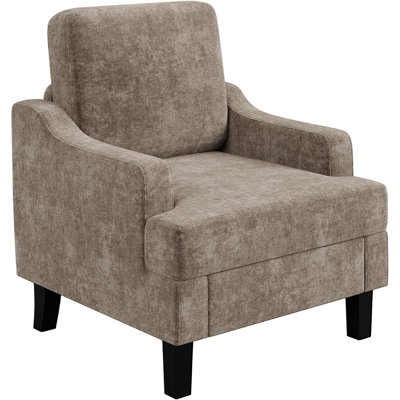 Chenille Mid-Century Modern Accent Chair, Wood & Iron Frame Armchair with Soft Upholstery for Living Room Bedroom