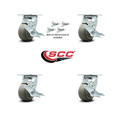 Thermoplastic Rubber Caster with Ball Bearings and Brake/Swivel Lock