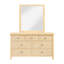 Commode en bois brun de style transitionnel, fini pin naturel, 137 x 43 x 81 cm, avec tiroirs spacieux et construction robuste.