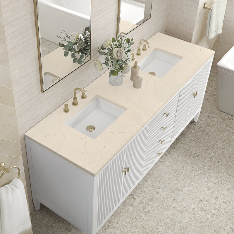 Myrrin 72'' W Double Vanity, Bright White, Charcoal Soapstone, 8" Widespread