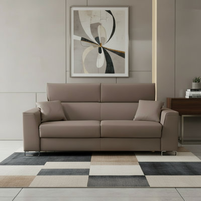 Monica 87" Genuine Italian Top Grain Leather Queen Wide Arm Sleeper Sofa Bed with Memory Foam Mattress