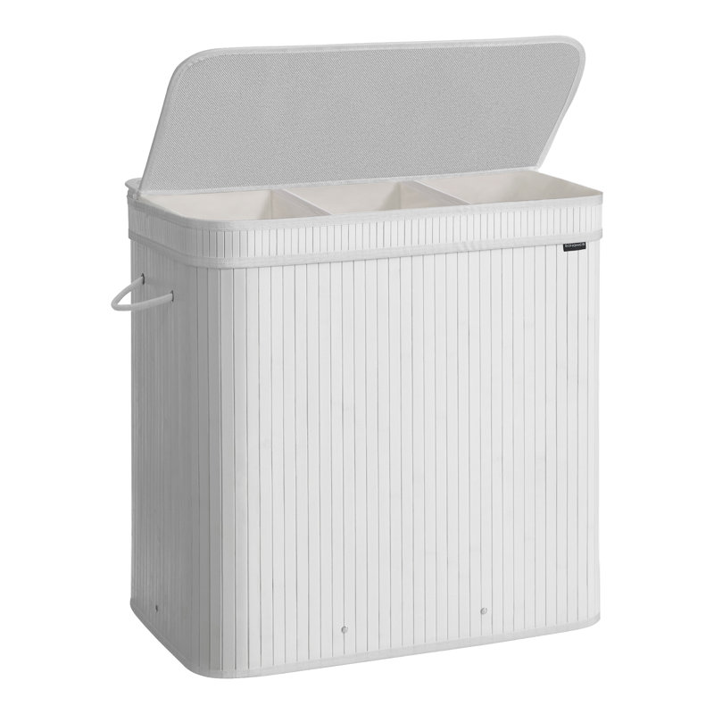 Bamboo Laundry Hamper with Handles, Cloud White
