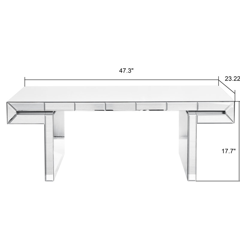 Table basse de luxe rectangulaire à miroir de 47 pouces, verre trempé cannelé, emballage antichoc, convient aux maisons à aire ouverte renforcées, idéale pour les espaces minimalistes