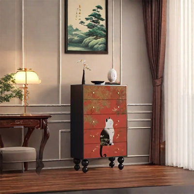 Armoire de rangement à cinq tiroirs avec cadre en noyer