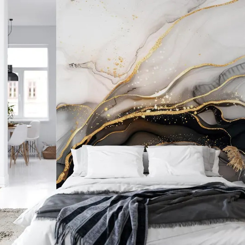 Adhésif mural or noir et blanc, L 96 po x l 108 po