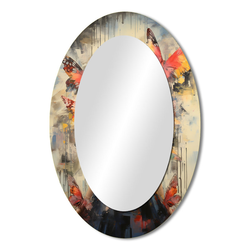 Femme hippie Renaissance Botanicals II - miroir décoratif ovale abstrait sur métal, 36 po x 24 po
