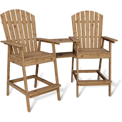 Set of 2 Outdoor Adirondack Barstools with Connecting Tray, Tall Adirondack Chairs Bar Chairs for Deck, Balcony, Backyard, Patio Bar Stool Chair with by Dovecove