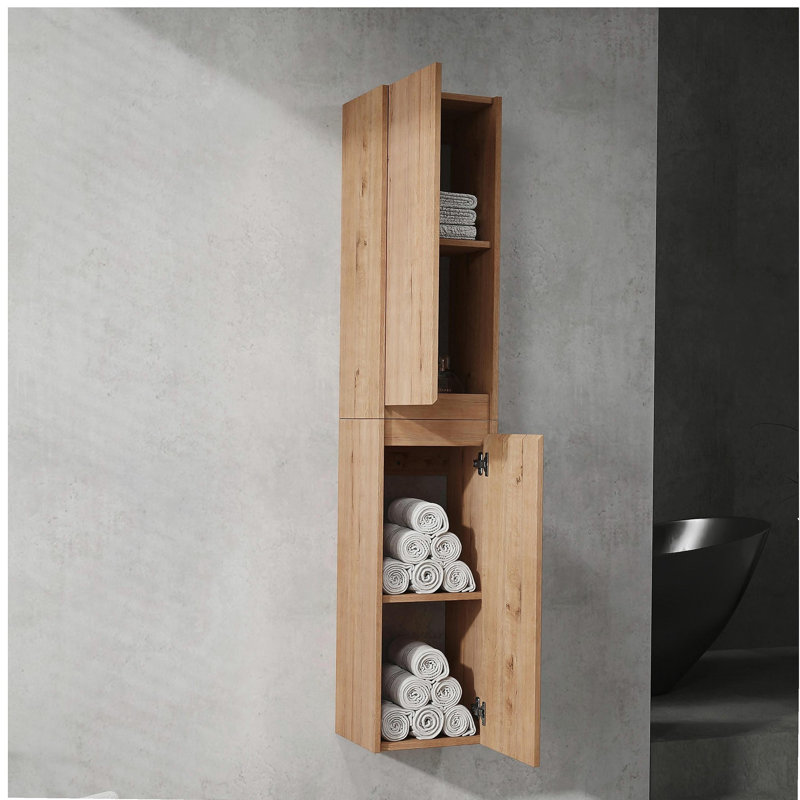 Bathroom Side Cabinet, 2-Soft Close Doors, Float Mounting Design