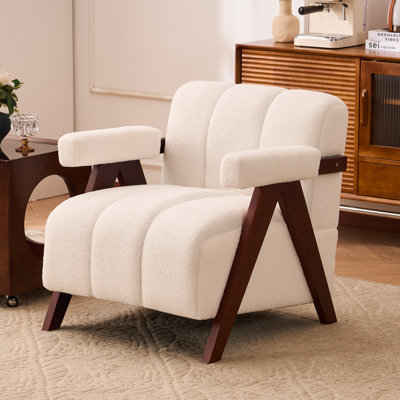 Submi Accent Chair Mid-Century Modern with Wide Backrest for Bedroom, Upholstered Living Room Chair