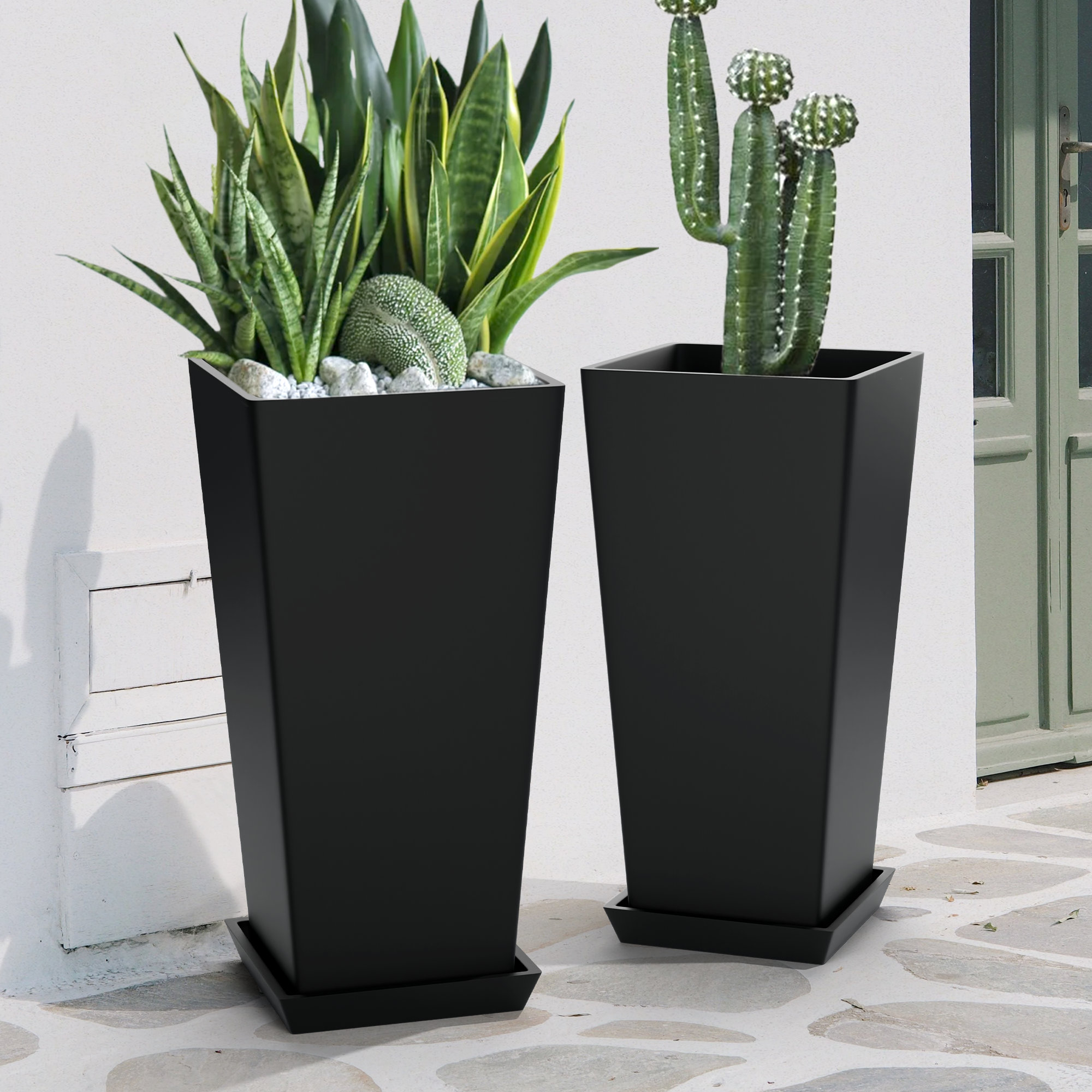Hokku Designs Lenoris 24'' H Planters, Large Tall Planters with Saucers ...
