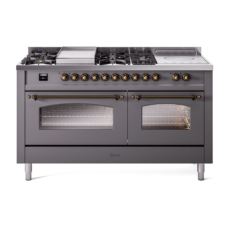 ILVE Nostalgie II 60 Dual Fuel Range, 5 Burners, Griddle, Frenchtop , Graphite Matte/Bronze, Natural Gas
