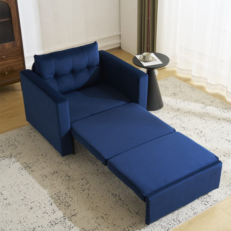 1 Seater Convertible Chair, Blue Velvet