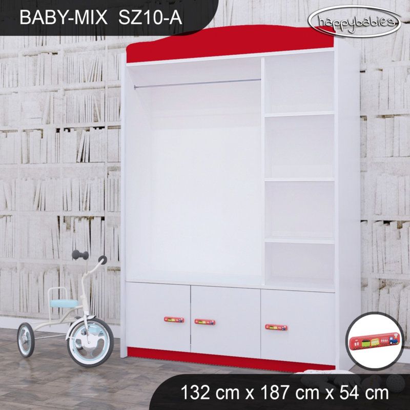 Baby 3 Door Wardrobe, Red/White/Red